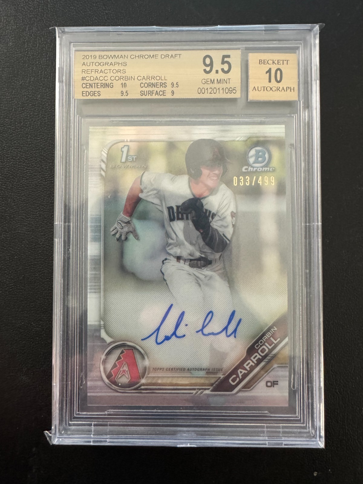 2019 Bowman Chrome Draft Corbin Carroll 1st Bowman Refractor Auto /499 BGS 9.5