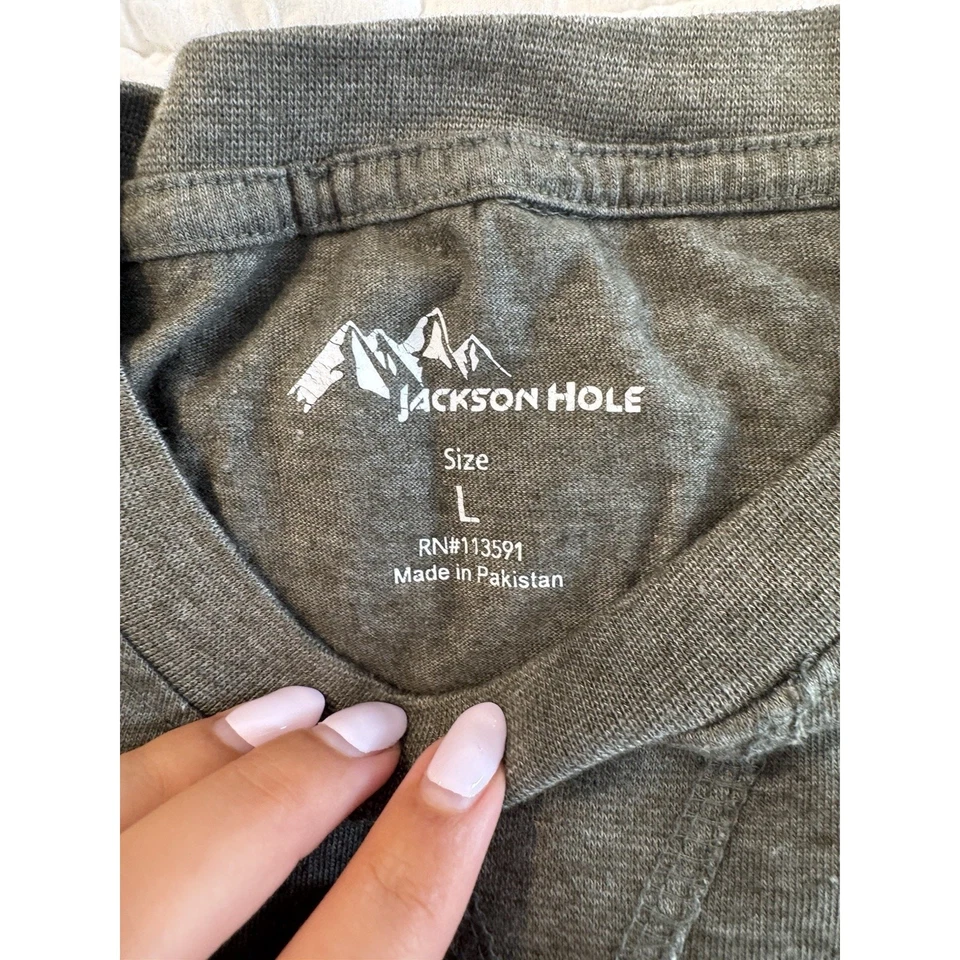 Jackson Hole Hombre Manga Larga Camiseta Básica Grande Gris Clásica Informal Foto 2 de 4