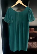 Sezane Dress 100% Silk Teal Green Sage S UK8 Small Floral Embroidery Short