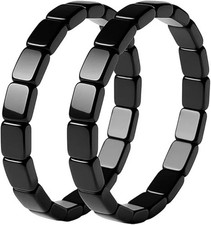 2-Pack Hematite 8mm Bead Bracelets, 19.5" Adjustable Magnetic Therapy Style