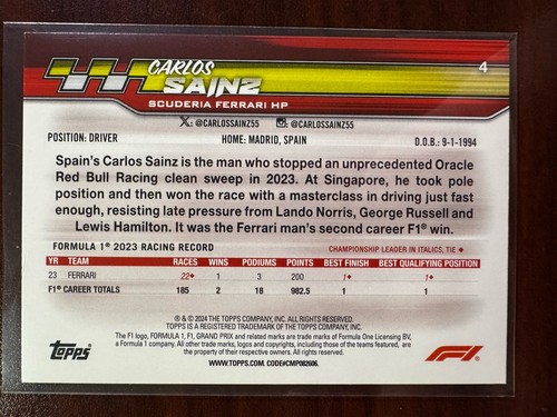 2024 Topps F1 Paddock Pass Sepia #4 Carlos Sainz - Imagen 2 de 2