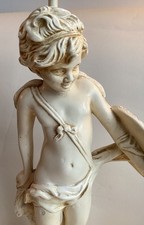 Vintage Mid Century  Ivory Cherub Cupid Arrow Statue Plaster Table Lamp H50cm
