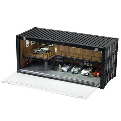 cxiiuui 1/64 Scale Retro Container Style Display Case Car Garage Moldel Black
