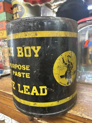 VINTAGE DUTCH BOY WHITE LEAD CAN PAINT SIGN STANDARD SHERWIN WILLIAMS GRAY SEAL