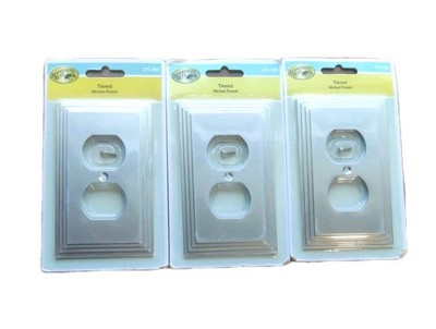 Three (3) Hampton Bay ''Tiered'' Duplex Outlet Cover Plates. Nickel. New 273-268