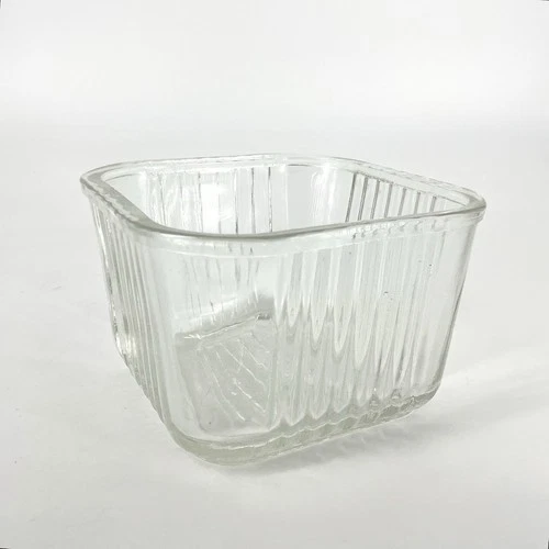 Federal Glass Refrigerator Dish Bottom Only Ribbed Square Vintage 4.25” 003