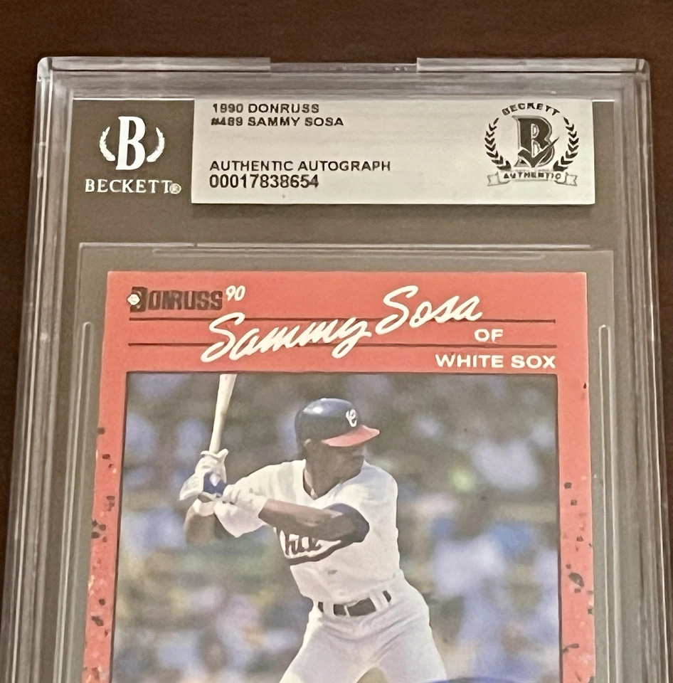 Donruss Sammy Sosa 1990 firmado novato en tarjeta automática RC #489 *Beckett auténtico* Foto 3 de 4