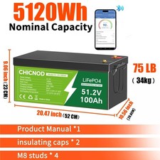 48V 100Ah LiFePO4 Lithium Battery 51.2V Built-in BMS Deep Cycle For RV Golf Cart