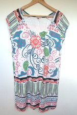 WHITE STUFF white pink blue green FLORAL LINEN tunic dress pockets Size 12 14