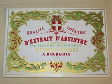 RARE ETIQUETTE ABSINTHE ALCOOL NEYRET BOURGOIN JALLIEU ISERE CHERRY ROCHER 1900