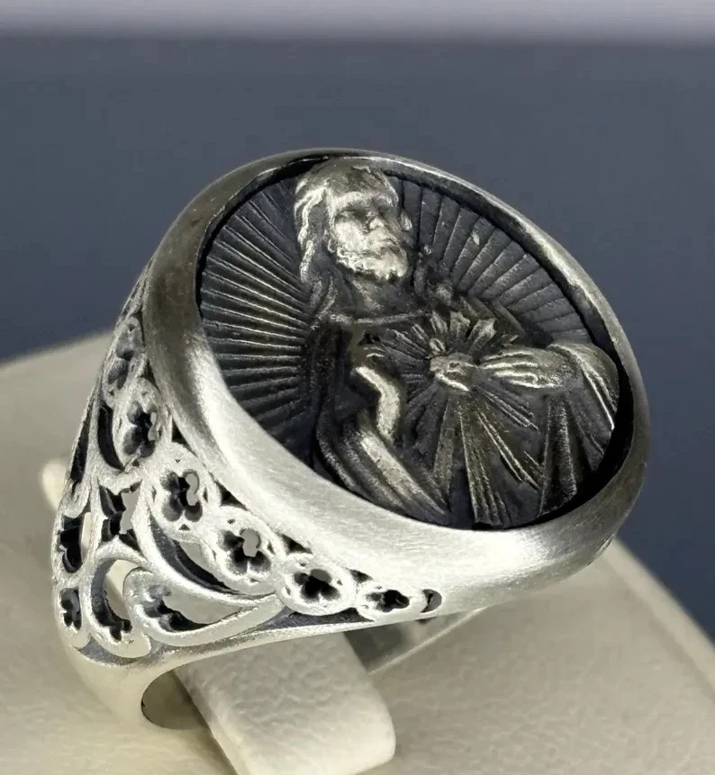 Anillo Sagrado Corazón Jesús Plata de Ley - Joyería Religiosa Cristiana Foto 4 de 4