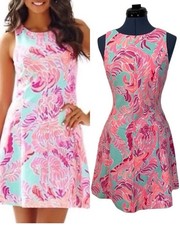 Lilly Pulitzer Sleeveless Cove Dress Poolside Blue Love Birds Pink Tropical S