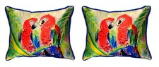 Pair of Betsy Drake Two Parrots Small Pillows 11 Inch X 14 Inch