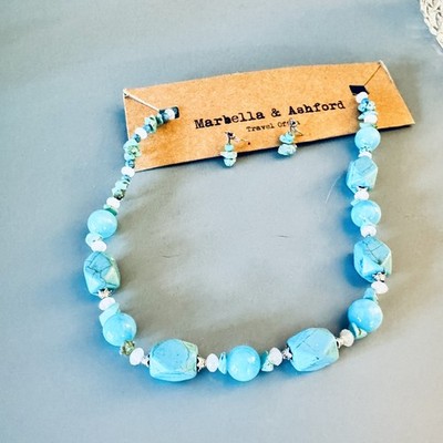 NWT Marbella & Ashford Statement Blue Stone Necklace & Earrings Set #42