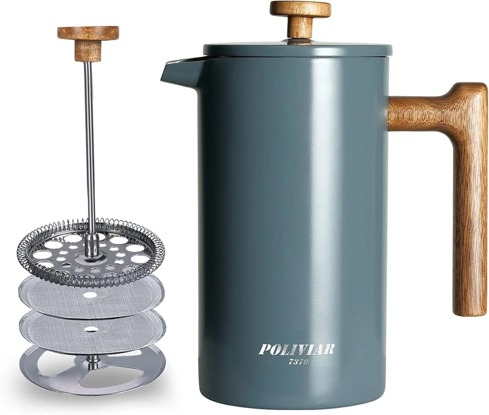 34 унций винтажный френч-пресс - элегантная кофеварка с многоразовым экранным фильтром - Изображение 3 из 4