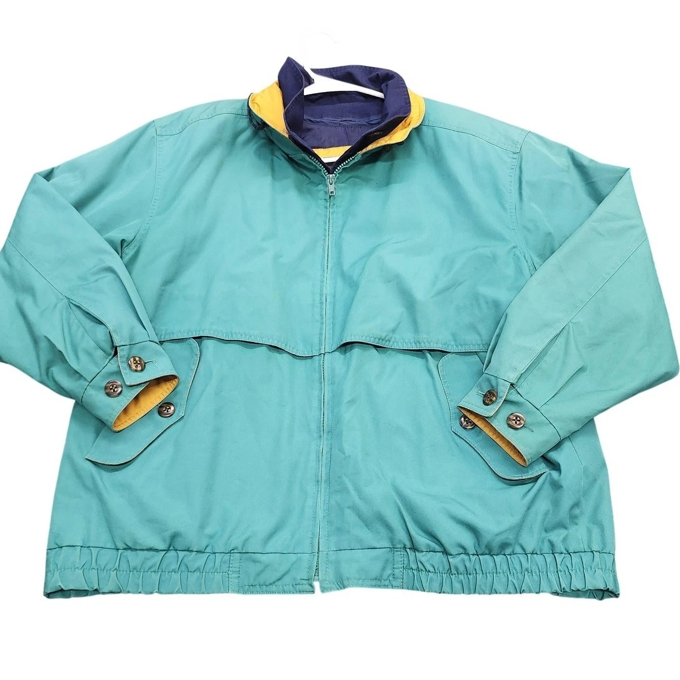 London Fog Vintage Teal Green Windbreaker Jacket Mens XL Colorblock Bomber