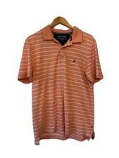 Nautica Men's Classic Fit Orange Striped Performance Deck Polo Shirt Size Large