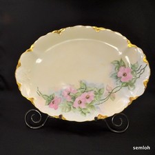 Bavaria Hutschenreuther Oval Platter 13+" by 9 7/8" Pink Roses w/Gold 1932-1939