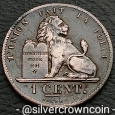 Belgium 🇧🇪 1 Centime 1862. KM#1.2. Copper One Cent coin. French Legend. Lion. 