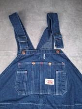 Vintage Round House Overalls Mens 52x32 Blue Denim Farmer Bibs Made USA 80s 90s