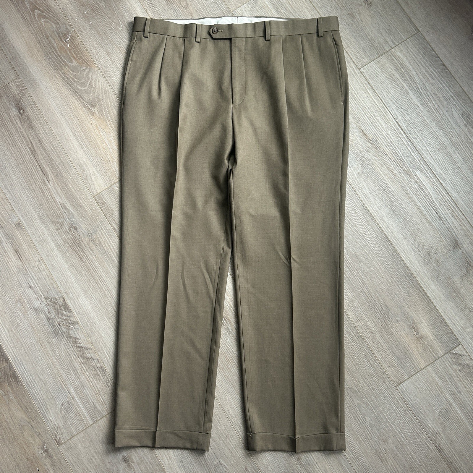 Ralph Lauren Mens Dress Pants 40x30 Brown 100% Wool Cuffed Pleated Trousers***