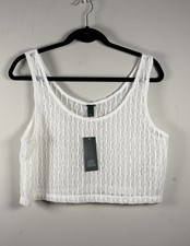 White Sheer Crochet NWT Womens Top M Dainty Cropped Tank Festival Rave Fairy