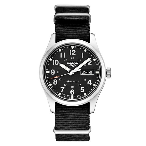 Seiko 5 Sports SRPG37 39.4 mm Black Dial Field Pilot Nylon NATO Strap Men Watch