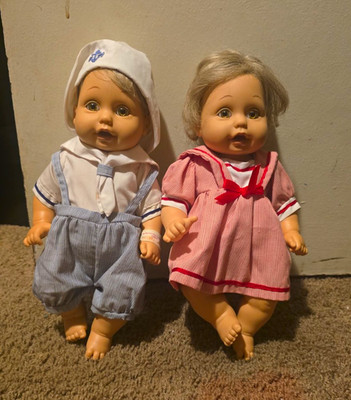 Lot of 2 Baby Dolls w/ Outfits Blue/White & Pink/Red Blonde Hair Blue Eyes