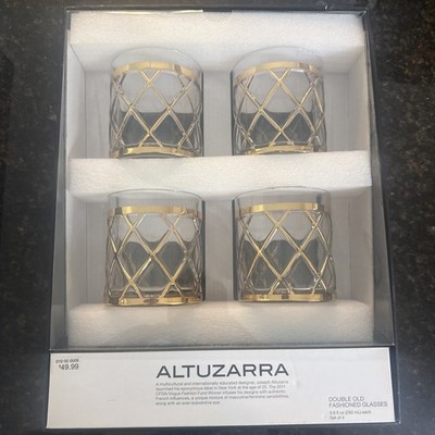 Altuzarra 18K Gold Lattice Diamond Double Old Fashioned Glasses 3.5'' Set of 4