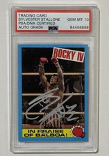 SYLVESTER STALLONE ROCKY IV SIGNED AUTO 1985 TOPPS IN PRAISE OF BALBOA 64 PSA 10
