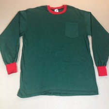 Vintage 80’s T-Shirt Men's XL Long Sleeve Cotton Green/Red Made in USA