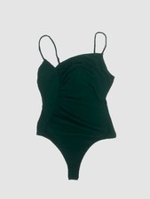 Astr The Label Women's Green Solid Sleeveless Side Ruched Bodysuit Size S