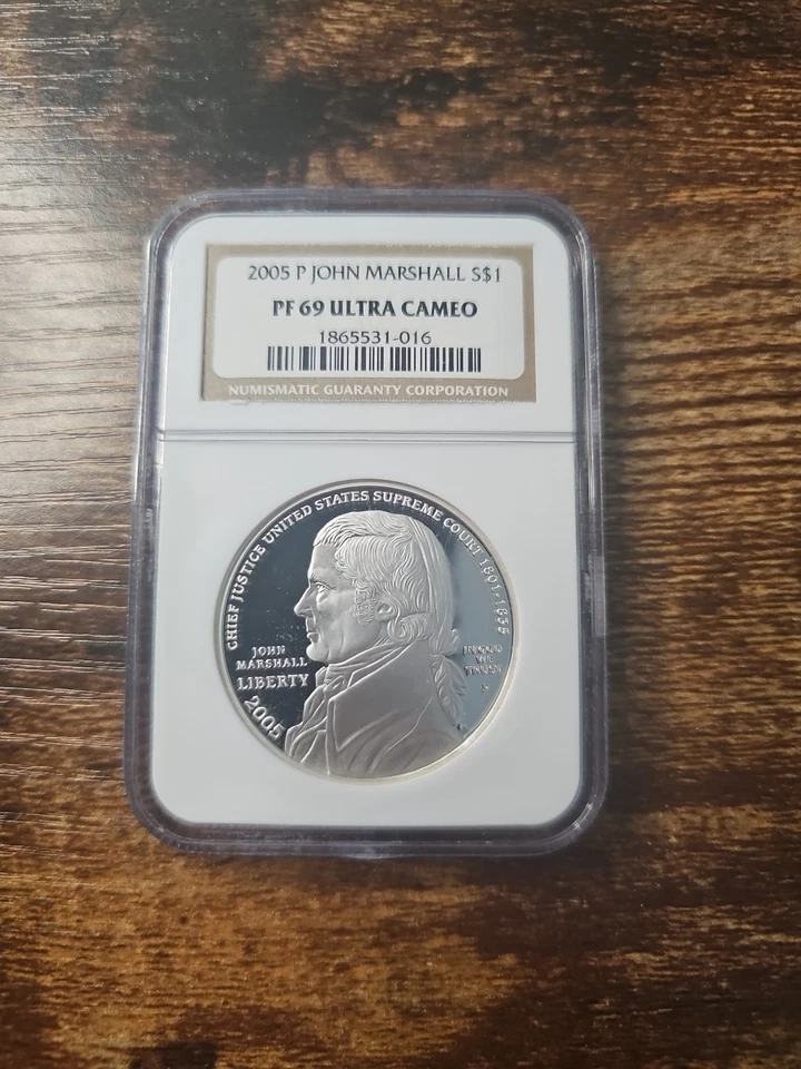 2005-P $1 Silver NGC PF69 JOHN MARSHALL Dollar 90% Coin Cert # 1865531-016 - Image 2 of 4
