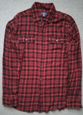 George Mens Size M Red/Black Flannel Button Down Shirt Pit 22'' Length 30''