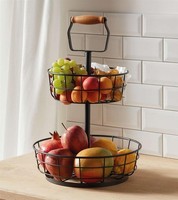 "Obst Etagere \"Modern\" Metall Matt Schwarz, 2 Etagen, Griff, Obstkorb, Obstschale"