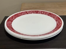 Lot 4 Corelle by Corning 10 1/4” Bandhani Dinner Plates Set White Red Band Rim