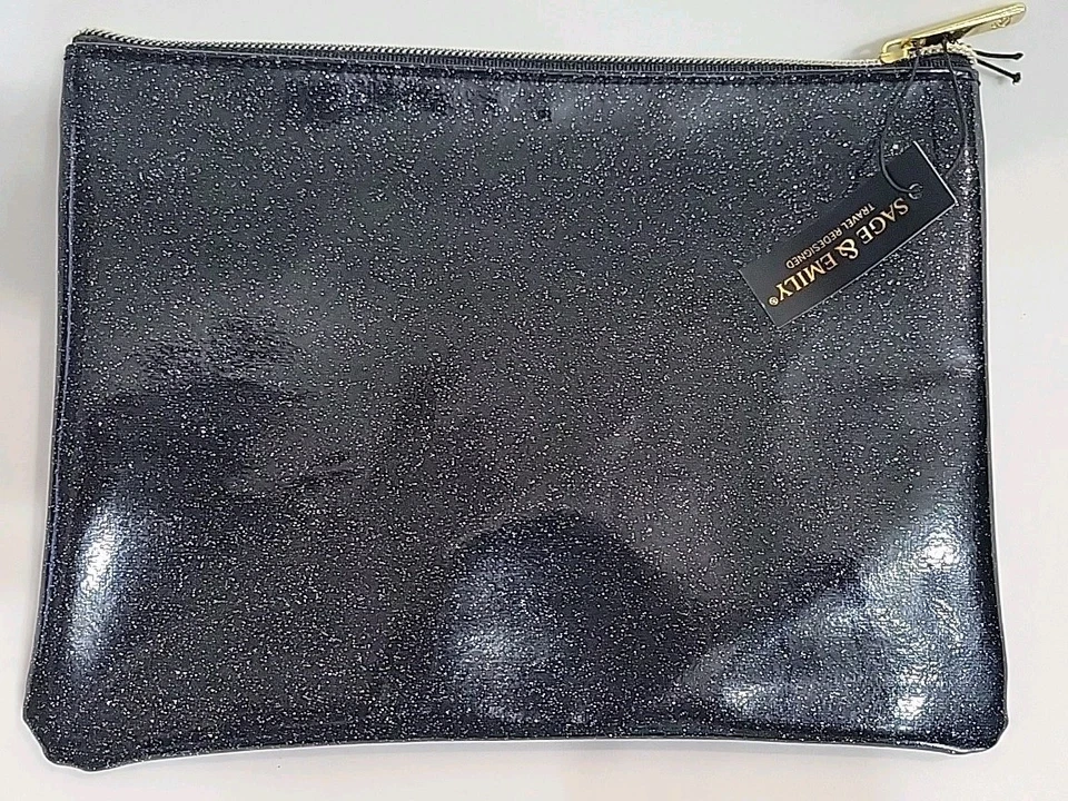 Bolso de Cosméticos Nuevo con Etiquetas Sage & Emily Negro Patente Brillo Cremallera Superior Foto 2 de 4