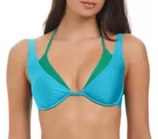 Sanctuary Swim Twice As Nice Double Layer Bikini Top Sz Large Seaside Blue Green