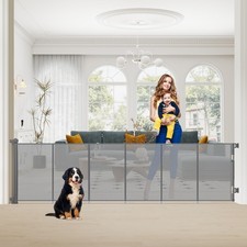Extra Wide Retractable Dog Gates, Mesh Baby Gate with Support Rods Extend to ...