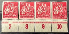 1922 German 4 Stamps stripe MNH Mi:DR186 80 rpf - definitives: Posthorn /BL140