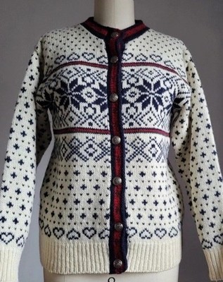Vintage LL Bean Nordic Scandi Style Fair Isle Cardigan Pewter Buttons Size S
