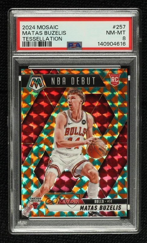 2024-25 Mosaic NBA Debut Tessellation Prizm 14/15 Matas Buzelis PSA 8 Rookie RC
