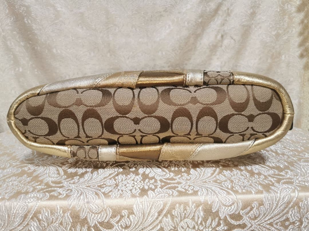 COACH Shoulder Bag Purse Patchwork Signature Gold… - image 6