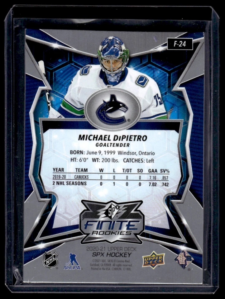 2020-21 Upper Deck SPx SPx Finite Rookies Michael DiPietro Rookie #F-24 - Image 2 of 2