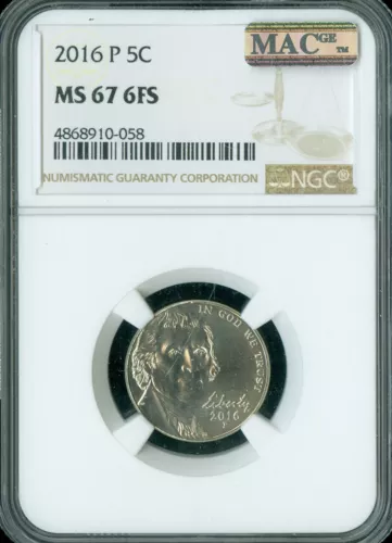 2016 P JEFFERSON NICKEL NGC MS67 6FS MAC SPOTLESS ONLY 2 FINER *