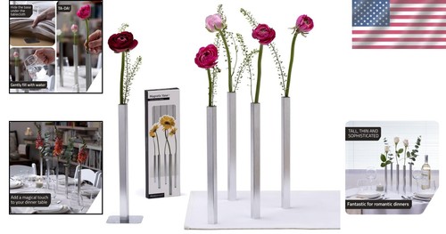 Vasi magnetici argento chic - set unico 5 pezzi per fiori veri e artificiali - Foto 2 di 9