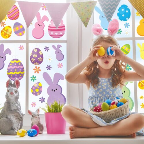 Easter Window Clings Bunny Rabbit Egg Stickers Double-Sided, 107 Pcs, 9 Sheets - Picture 2 of 2