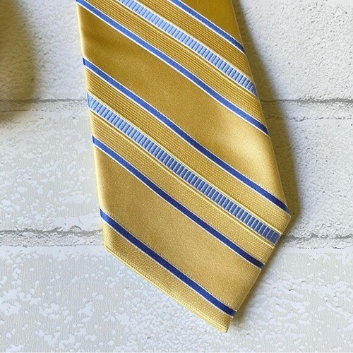 Michael Michael Kors Men's 100% Silk Neck Tie Yellowish Blue Textured Stripe - Picture 2 of 9