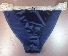 Women Panties,bikinis ILUSION Size S.Satin Dark Blue W/Fishnet Waistband decorat