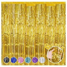 6 Pack Gold Foil Fringe Curtains 3.28x8.2ft Metallic Streamers Party Decor